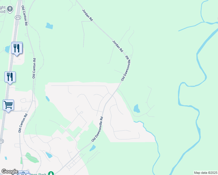 map of restaurants, bars, coffee shops, grocery stores, and more near 108 North Mountain Brooke Drive in Ball Ground