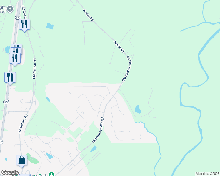 map of restaurants, bars, coffee shops, grocery stores, and more near 108 North Mountain Brooke Drive in Ball Ground