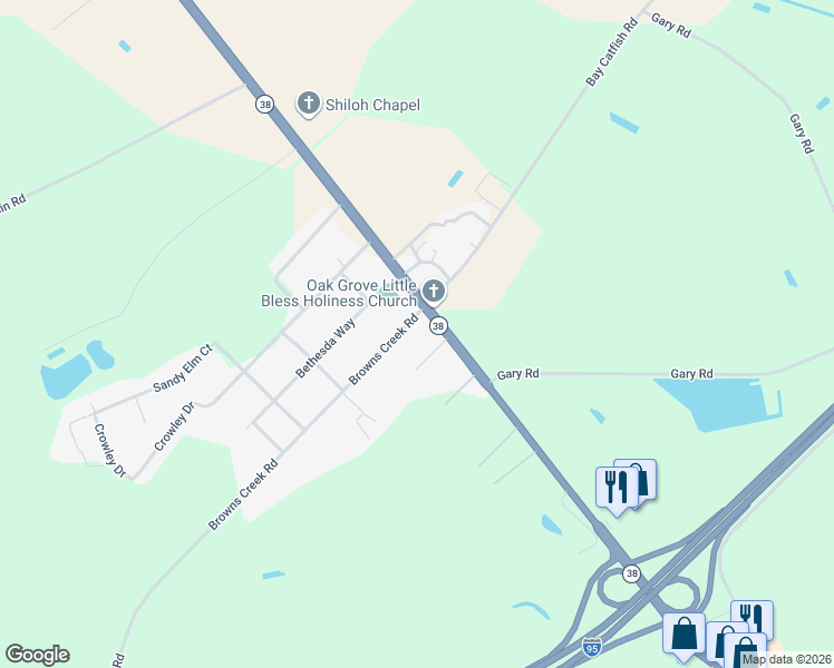 map of restaurants, bars, coffee shops, grocery stores, and more near 111 Browns Creek Road in Latta