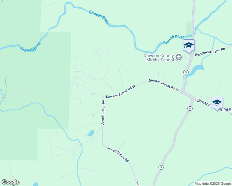 map of restaurants, bars, coffee shops, grocery stores, and more near 7 Etowah Parkway in Dawsonville
