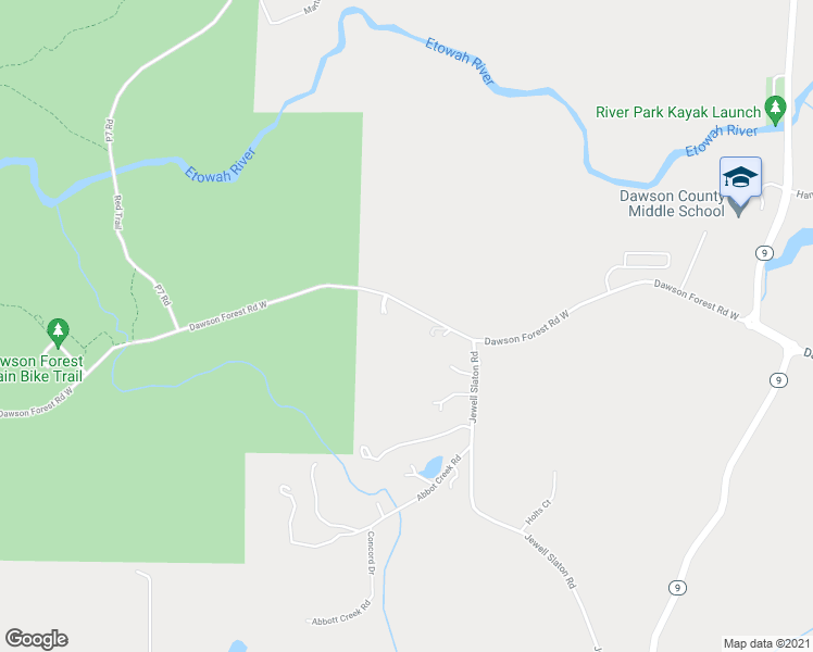 map of restaurants, bars, coffee shops, grocery stores, and more near 777 Dawson Forest Road West in Dawsonville