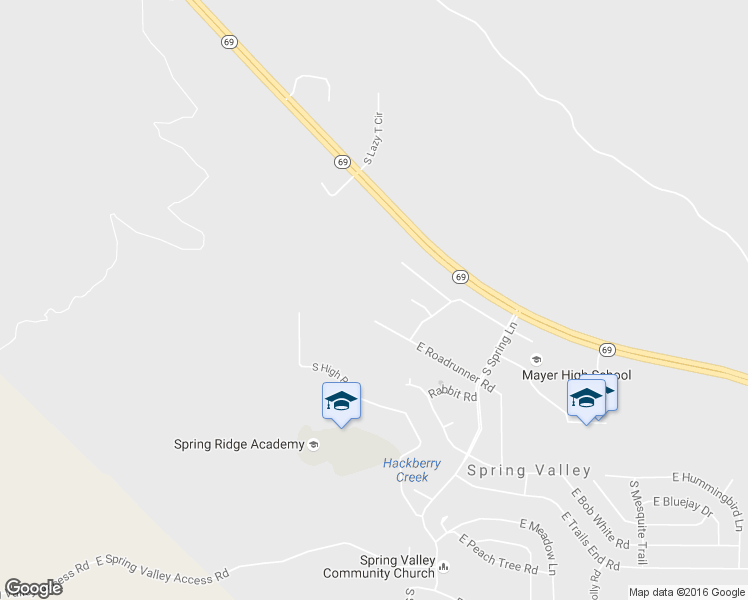 map of restaurants, bars, coffee shops, grocery stores, and more near 16950 E Roadrunner Rd in Mayer