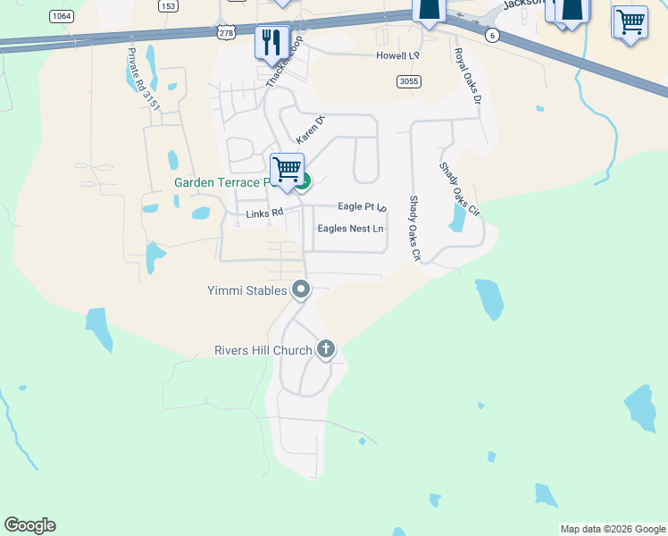 map of restaurants, bars, coffee shops, grocery stores, and more near 173 Eagle Pointe Loop in Oxford