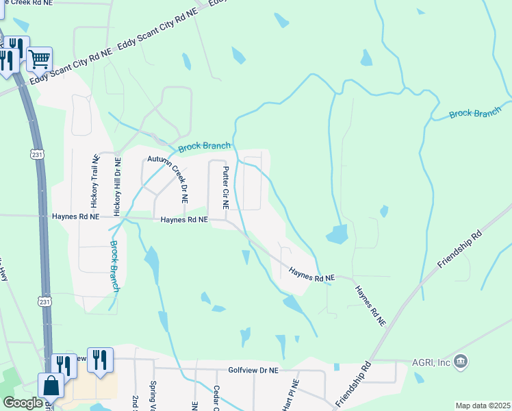 map of restaurants, bars, coffee shops, grocery stores, and more near 1930 Wedgewood Circle Northeast in Arab