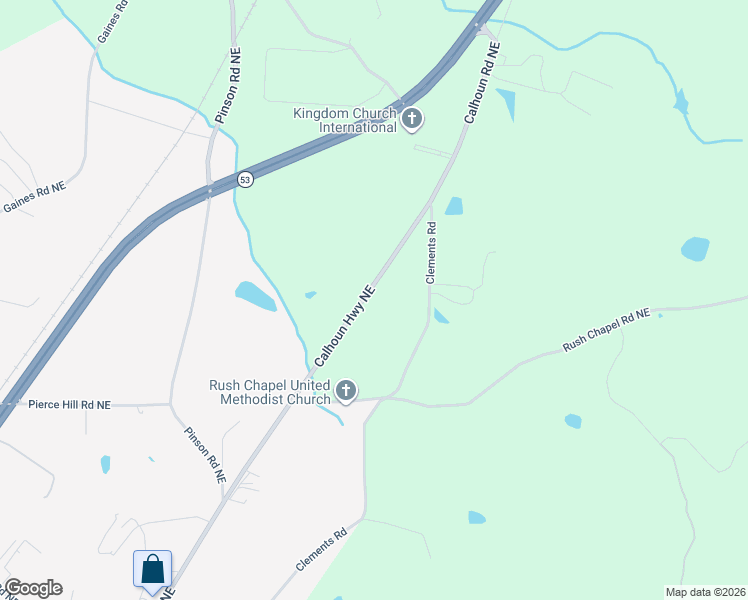 map of restaurants, bars, coffee shops, grocery stores, and more near 5180 Calhoun Road Northeast in Adairsville