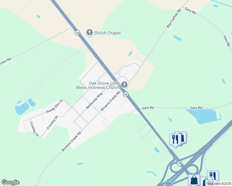 map of restaurants, bars, coffee shops, grocery stores, and more near 111 Browns Creek Road in Latta