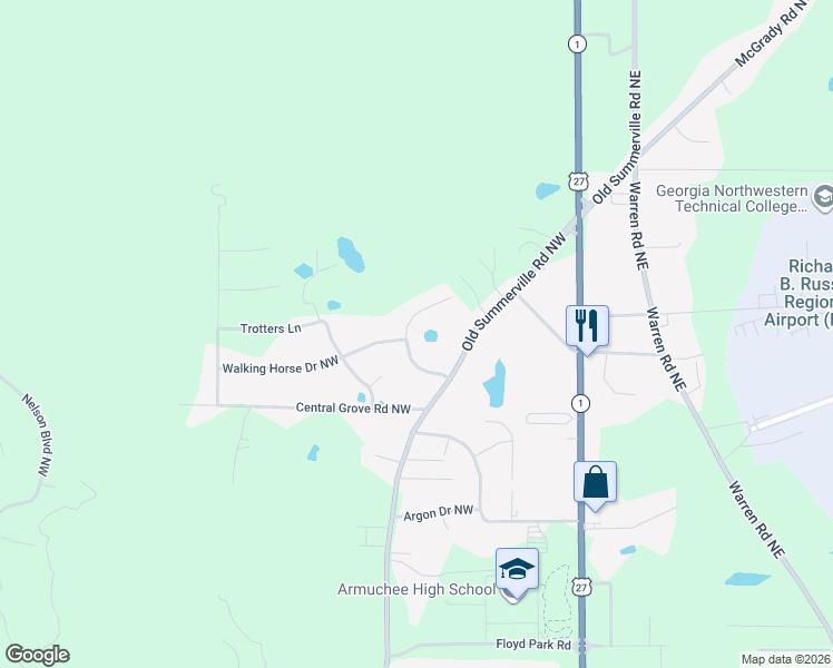 map of restaurants, bars, coffee shops, grocery stores, and more near 12 Quarter Horse Drive Northwest in Rome
