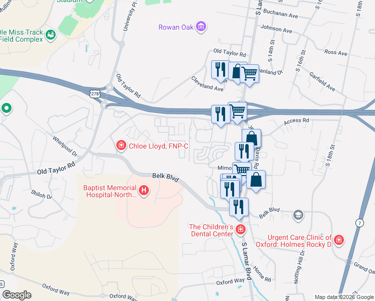 map of restaurants, bars, coffee shops, grocery stores, and more near 416 Saint Remy Boulevard in Oxford
