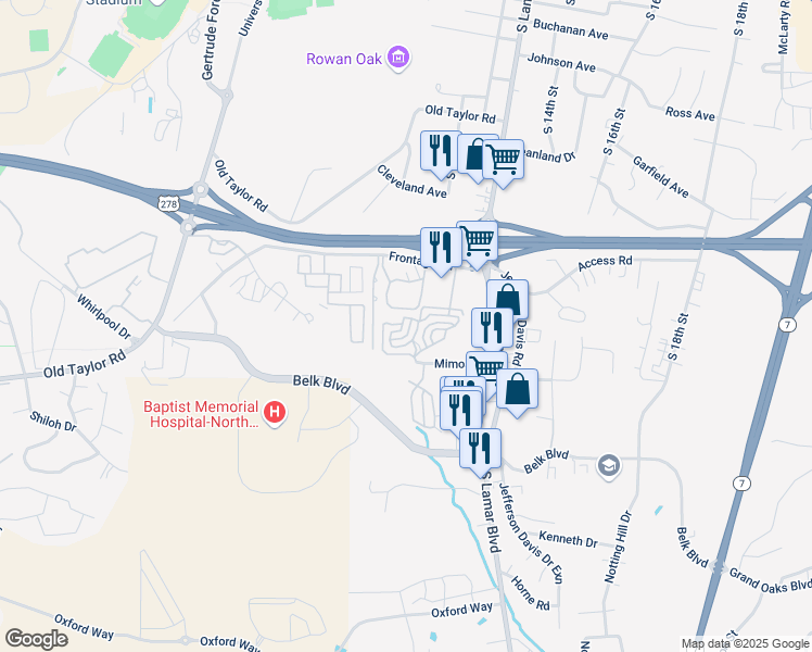 map of restaurants, bars, coffee shops, grocery stores, and more near 411 Saint Remy Boulevard in Oxford