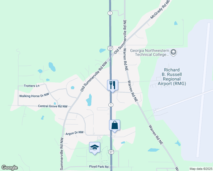 map of restaurants, bars, coffee shops, grocery stores, and more near 4567 Martha Berry Highway in Rome