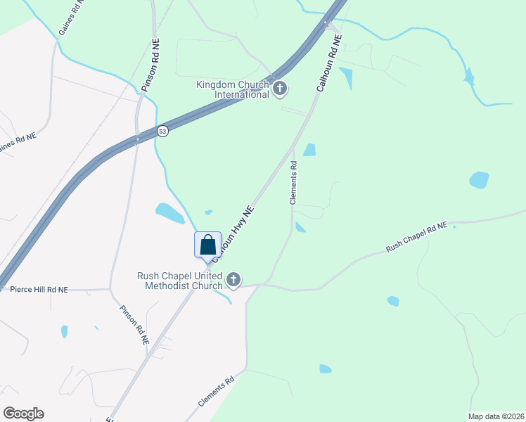 map of restaurants, bars, coffee shops, grocery stores, and more near 5180 Calhoun Road Northeast in Adairsville