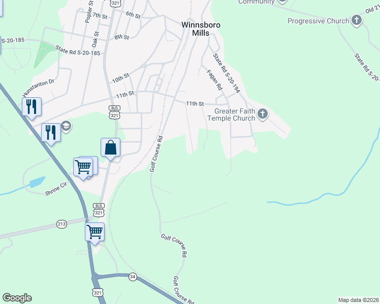 map of restaurants, bars, coffee shops, grocery stores, and more near 230 Doty Road Extension in Winnsboro