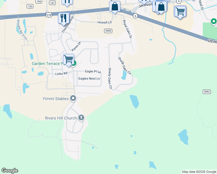 map of restaurants, bars, coffee shops, grocery stores, and more near 741 Shady Oaks Circle in Oxford