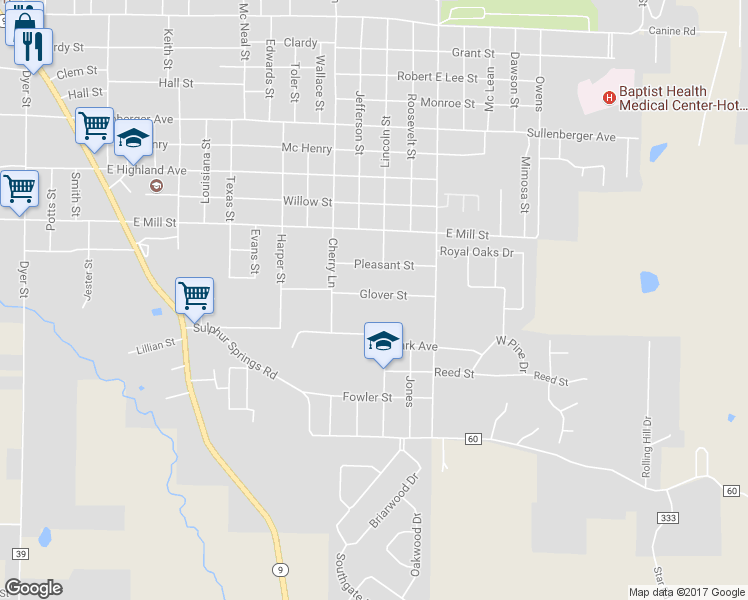 map of restaurants, bars, coffee shops, grocery stores, and more near 1347 Glover Street in Malvern
