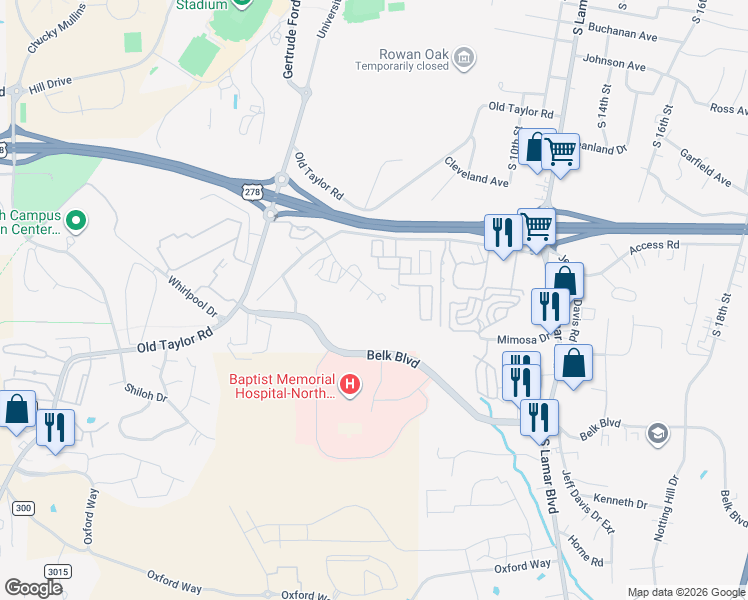 map of restaurants, bars, coffee shops, grocery stores, and more near 2806 Reed Street in Oxford