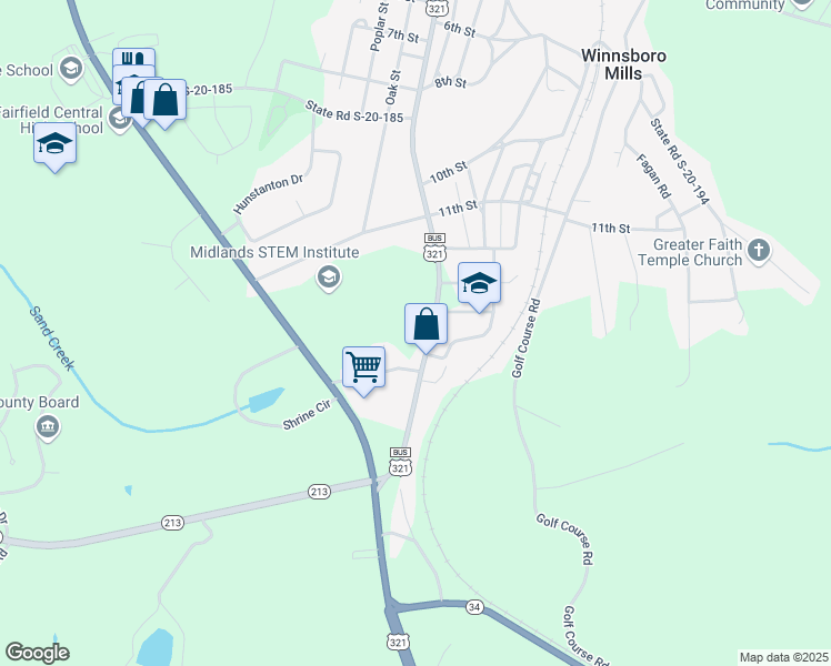 map of restaurants, bars, coffee shops, grocery stores, and more near 970 U.S. 321 Business in Winnsboro
