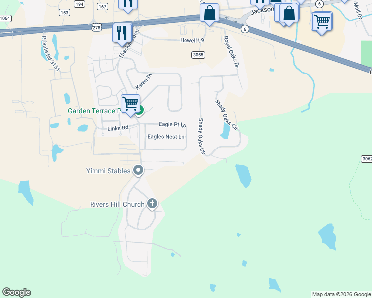 map of restaurants, bars, coffee shops, grocery stores, and more near 151 Eagle Point Loop in Oxford