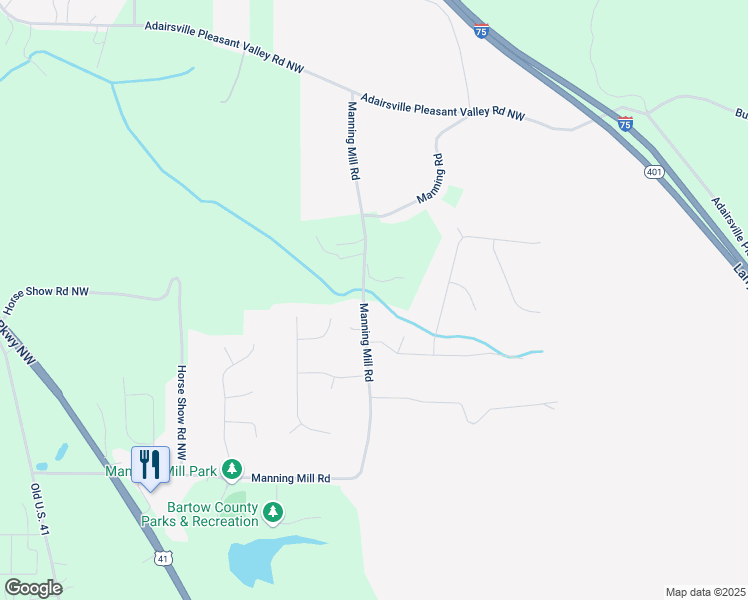map of restaurants, bars, coffee shops, grocery stores, and more near 117 Manning Mill Road in Adairsville