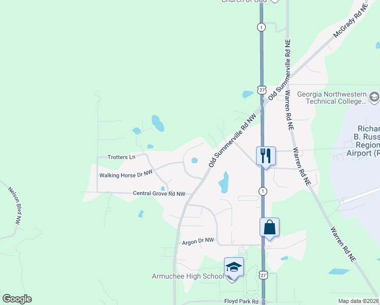 map of restaurants, bars, coffee shops, grocery stores, and more near 12 Quarter Horse Drive Northwest in Rome