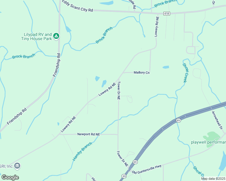 map of restaurants, bars, coffee shops, grocery stores, and more near 1604 Lowery Road Northeast in Arab