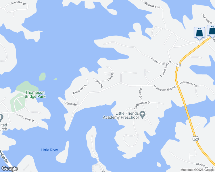 map of restaurants, bars, coffee shops, grocery stores, and more near 2440 Thompson Mill Road in Gainesville