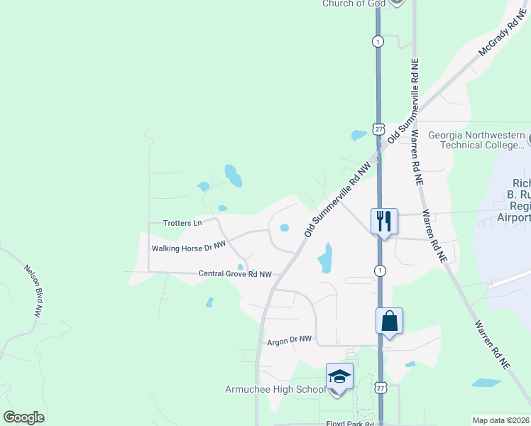 map of restaurants, bars, coffee shops, grocery stores, and more near 12 Quarter Horse Drive Northwest in Rome