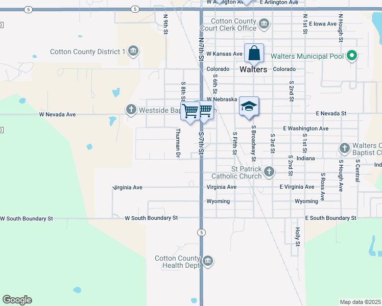 map of restaurants, bars, coffee shops, grocery stores, and more near 445-499 West Indiana Avenue in Walters