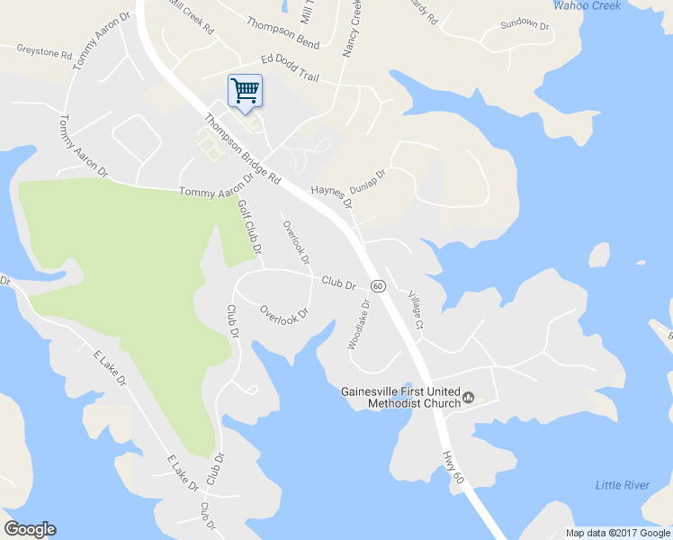 map of restaurants, bars, coffee shops, grocery stores, and more near 60 Club Drive in Gainesville