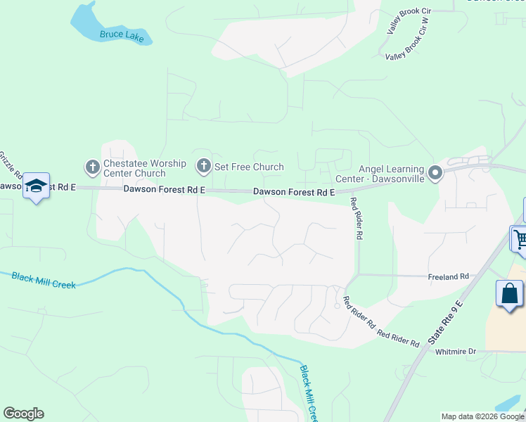 map of restaurants, bars, coffee shops, grocery stores, and more near 44 Switchman Lane in Dawsonville