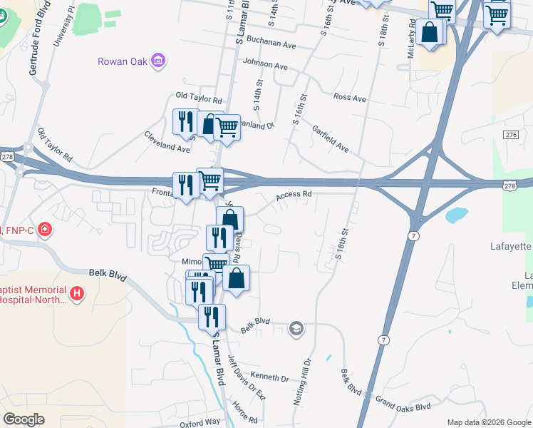 map of restaurants, bars, coffee shops, grocery stores, and more near 1307 Access Road in Oxford