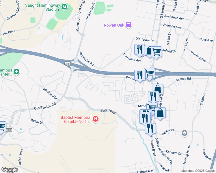 map of restaurants, bars, coffee shops, grocery stores, and more near 801 Frontage Road in Oxford