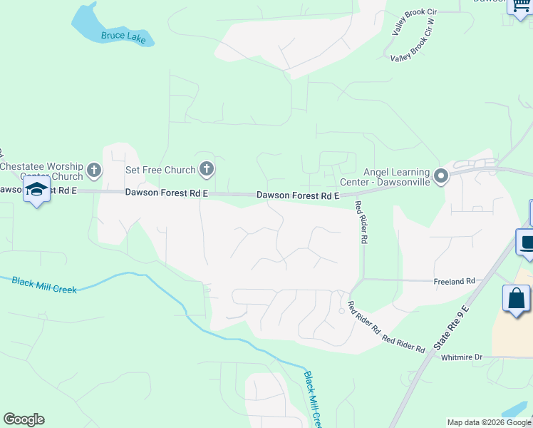 map of restaurants, bars, coffee shops, grocery stores, and more near 44 Switchman Lane in Dawsonville
