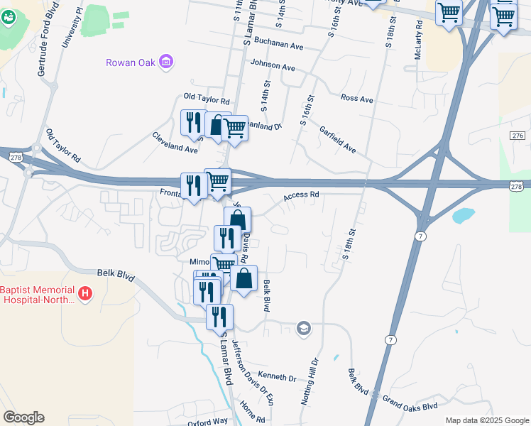 map of restaurants, bars, coffee shops, grocery stores, and more near 1307 Access Road in Oxford