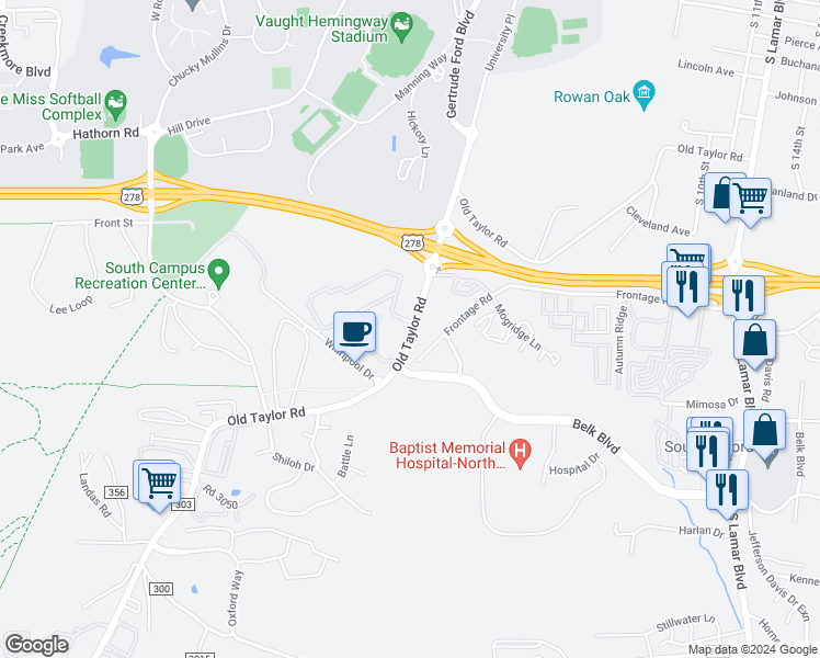 map of restaurants, bars, coffee shops, grocery stores, and more near 2109 Old Taylor Road in Oxford