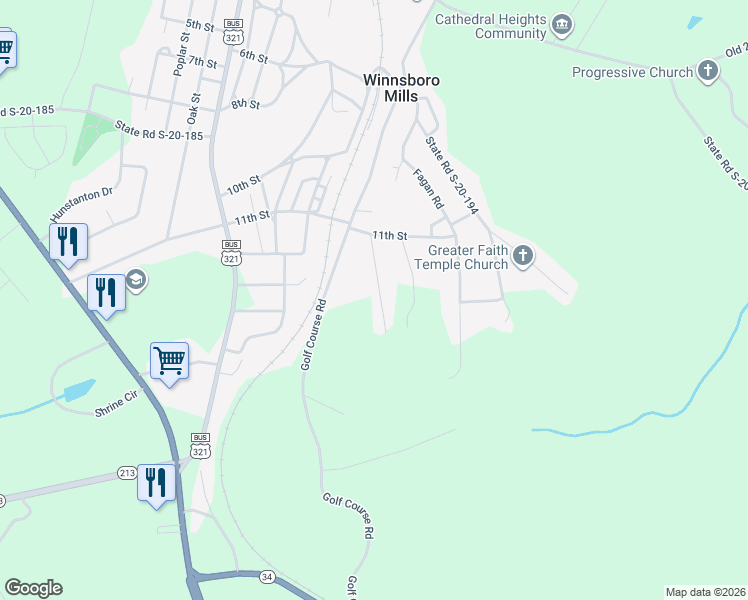 map of restaurants, bars, coffee shops, grocery stores, and more near 158 Doty Road Extension in Winnsboro