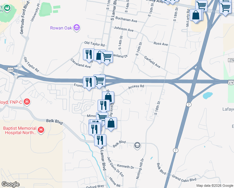 map of restaurants, bars, coffee shops, grocery stores, and more near 1307 Access Road in Oxford