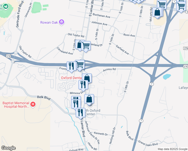 map of restaurants, bars, coffee shops, grocery stores, and more near 1309 Access Road in Oxford