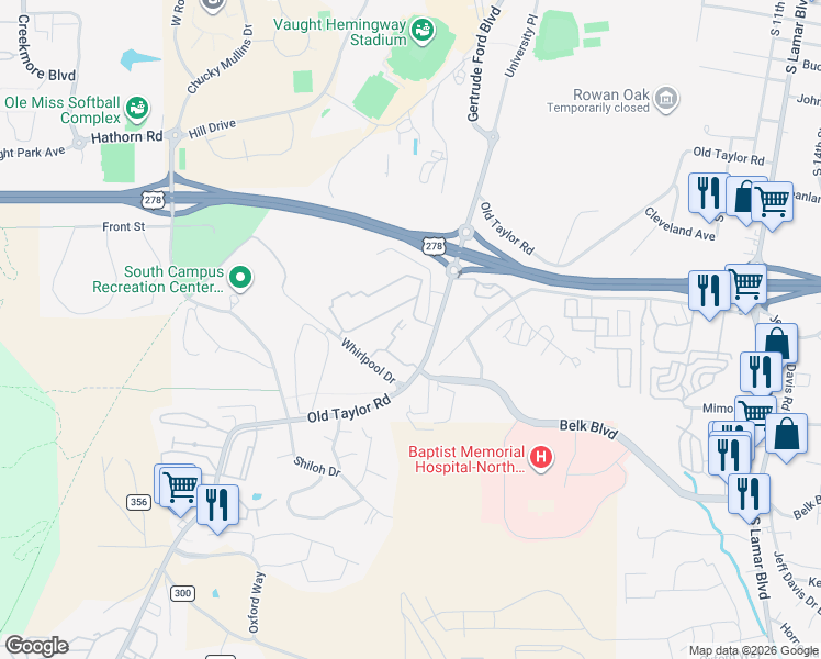 map of restaurants, bars, coffee shops, grocery stores, and more near 2112 Old Taylor Road in Oxford