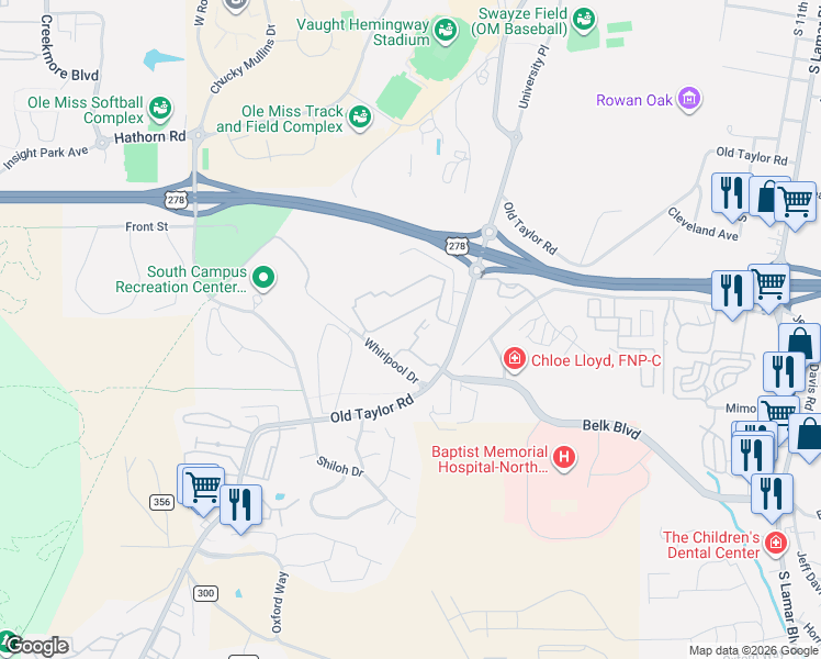 map of restaurants, bars, coffee shops, grocery stores, and more near 2112 Old Taylor Road in Oxford