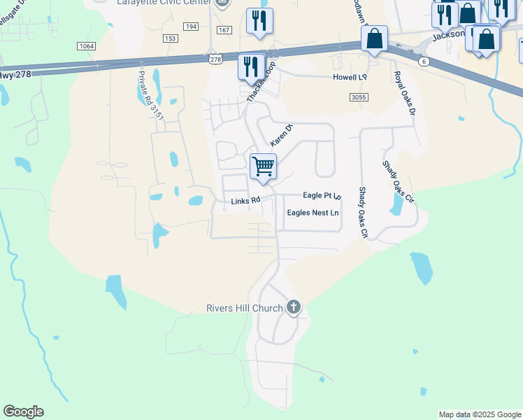 map of restaurants, bars, coffee shops, grocery stores, and more near 303 Shumard Cove in Oxford