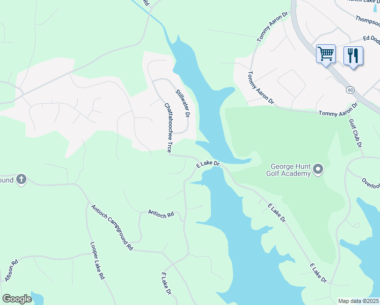 map of restaurants, bars, coffee shops, grocery stores, and more near 3012 Chattahoochee Trce in Gainesville