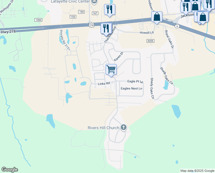 map of restaurants, bars, coffee shops, grocery stores, and more near 303 Shumard Cove in Oxford