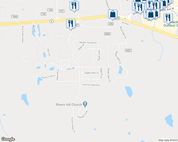 map of restaurants, bars, coffee shops, grocery stores, and more near 209 Eagles Nest Lane in Oxford