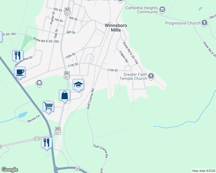 map of restaurants, bars, coffee shops, grocery stores, and more near 158 Doty Road Extension in Winnsboro
