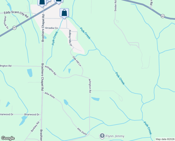 map of restaurants, bars, coffee shops, grocery stores, and more near 261 Oak Hill Lane in Arab