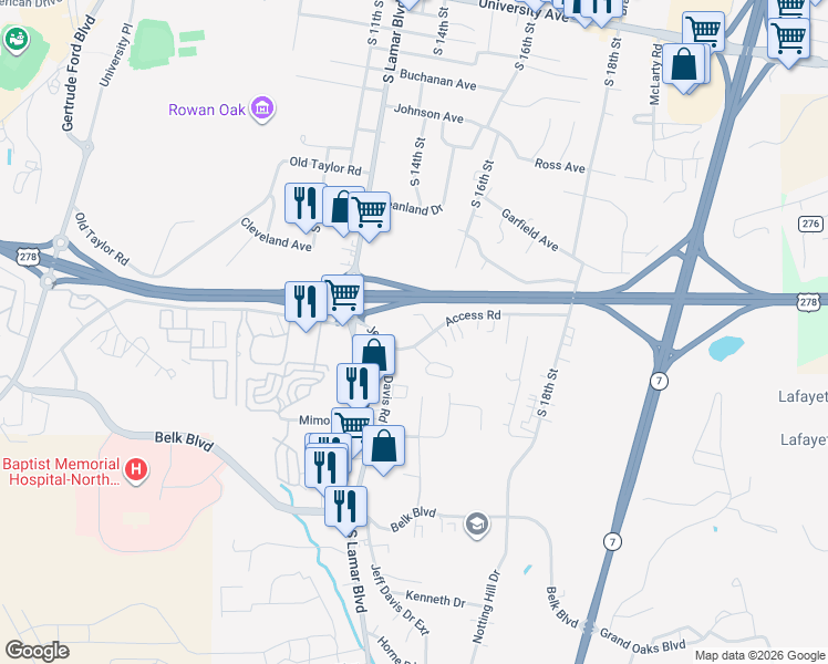 map of restaurants, bars, coffee shops, grocery stores, and more near 1307 Access Road in Oxford