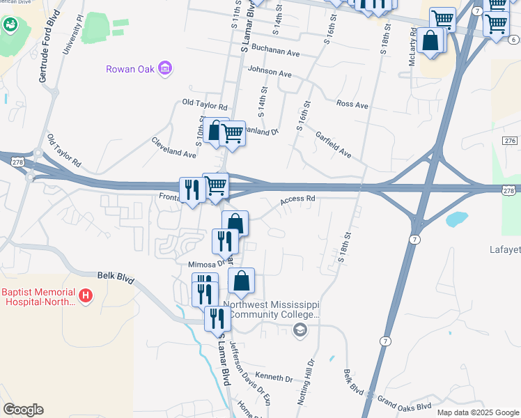 map of restaurants, bars, coffee shops, grocery stores, and more near 1307 Access Road in Oxford