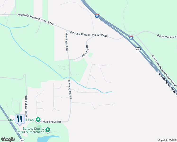 map of restaurants, bars, coffee shops, grocery stores, and more near 319 Rail Drive in Adairsville