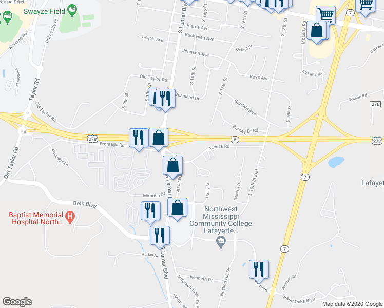 map of restaurants, bars, coffee shops, grocery stores, and more near 1307 Access Road in Oxford