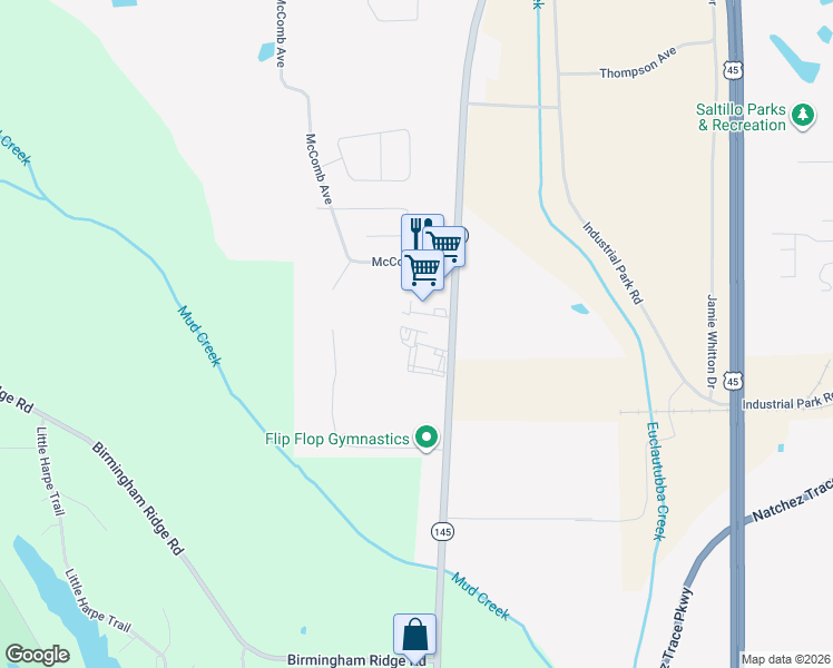 map of restaurants, bars, coffee shops, grocery stores, and more near 2319 Mississippi 145 in Saltillo